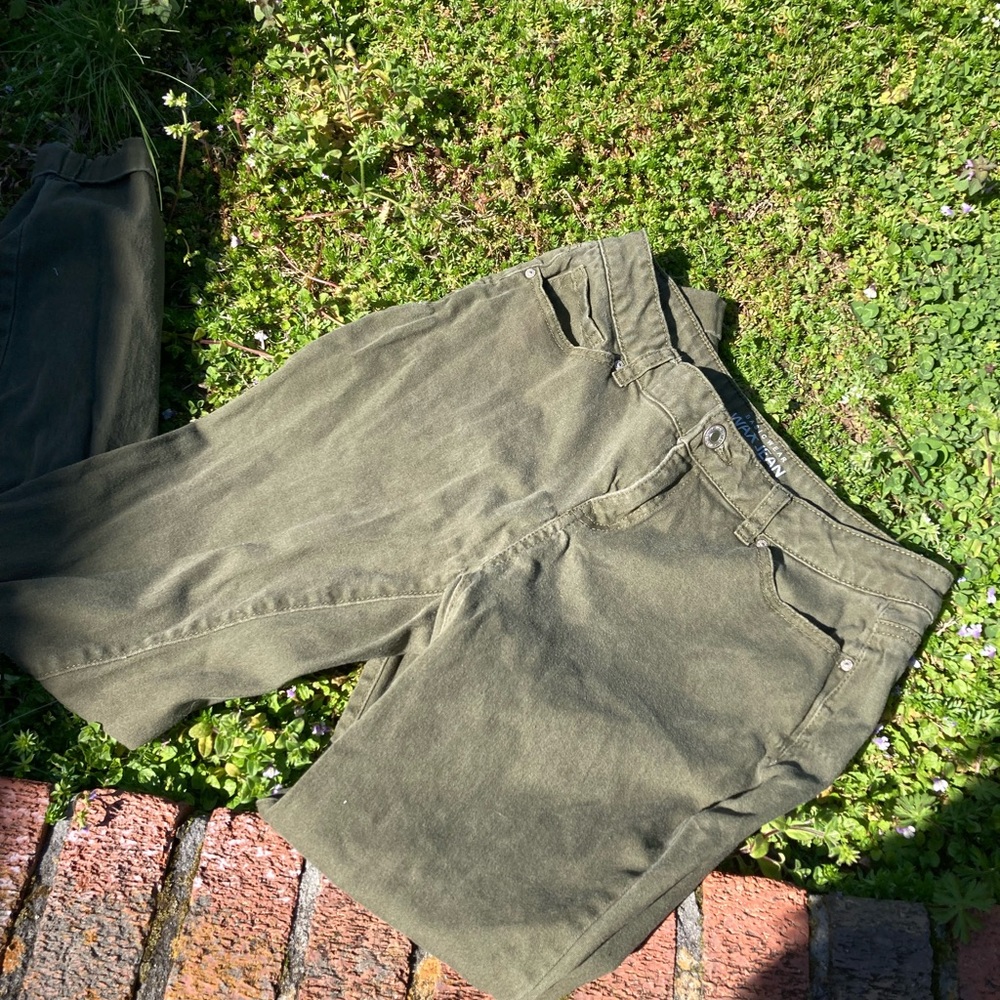 Olive green brown wax jean capris size 11